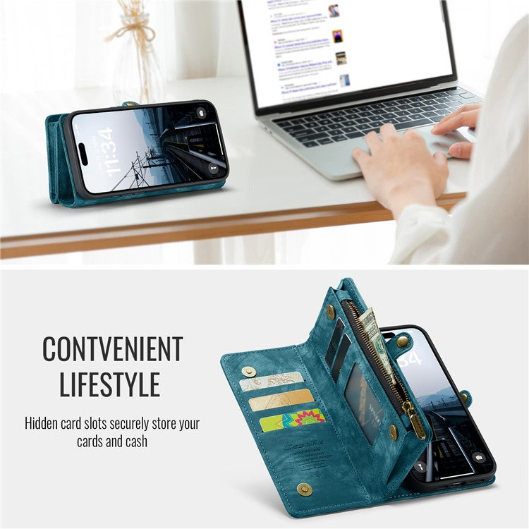För iPhone 16 telefonfodral CASEME Läderfodral med avtagbar plånbok och rem