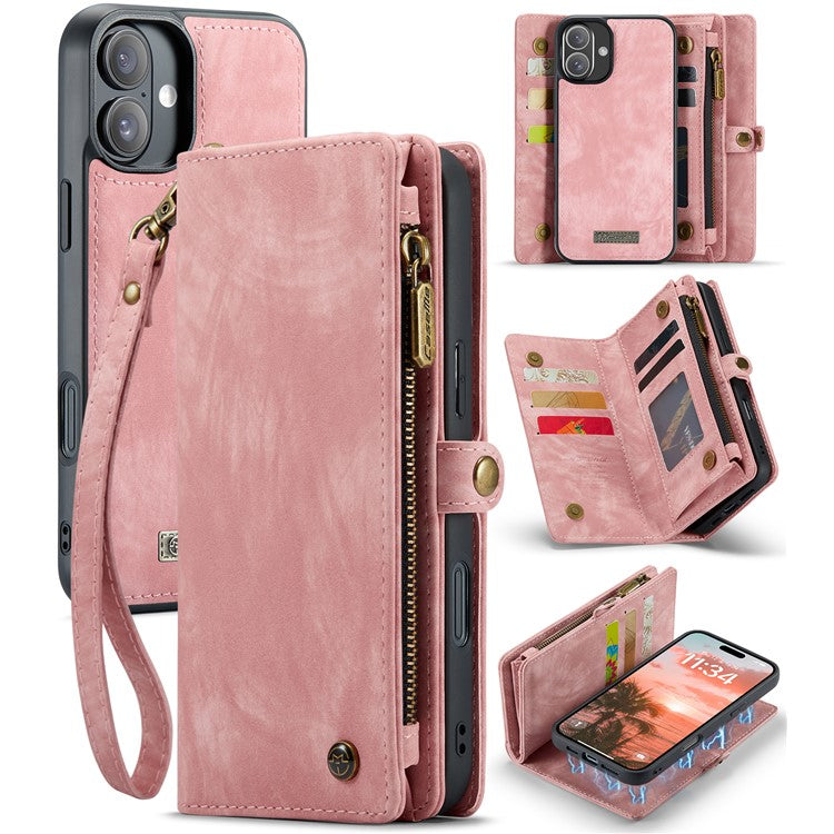 För iPhone 16 telefonfodral CASEME Läderfodral med avtagbar plånbok och rem