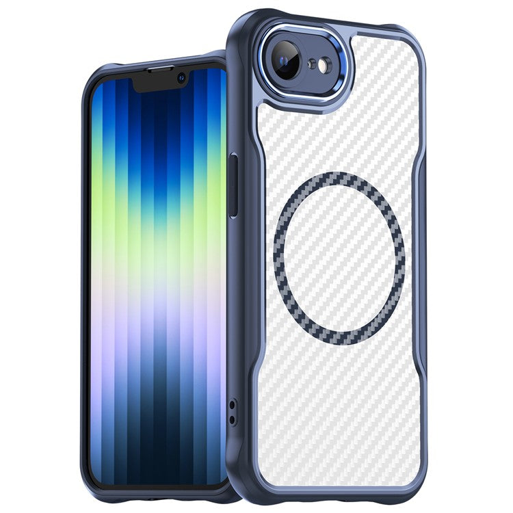 För iPhone 16e Fodral TPU+PC Carbon Fiber Telefonskal Kompatibel med MagSafe