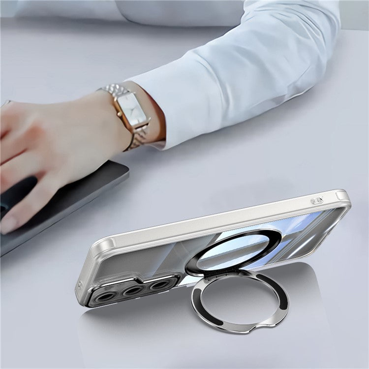 For Samsung Galaxy S23+ Case Rotatable Magnetic Kickstand TPU+PC Phone Cover with Lens Film