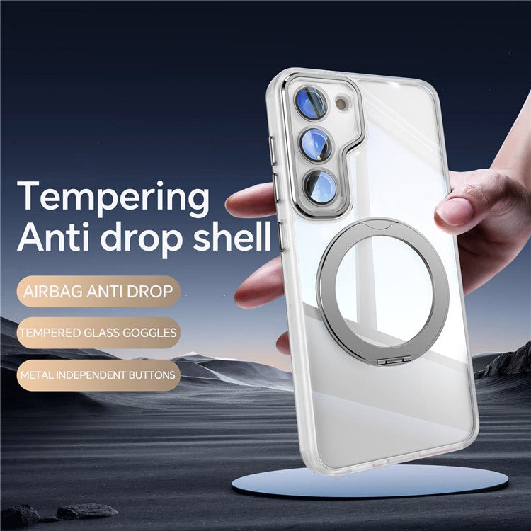 For Samsung Galaxy S23+ Case Rotatable Magnetic Kickstand TPU+PC Phone Cover with Lens Film