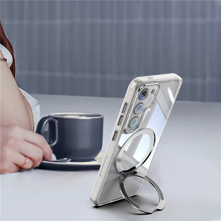 For Samsung Galaxy S23+ Case Rotatable Magnetic Kickstand TPU+PC Phone Cover with Lens Film