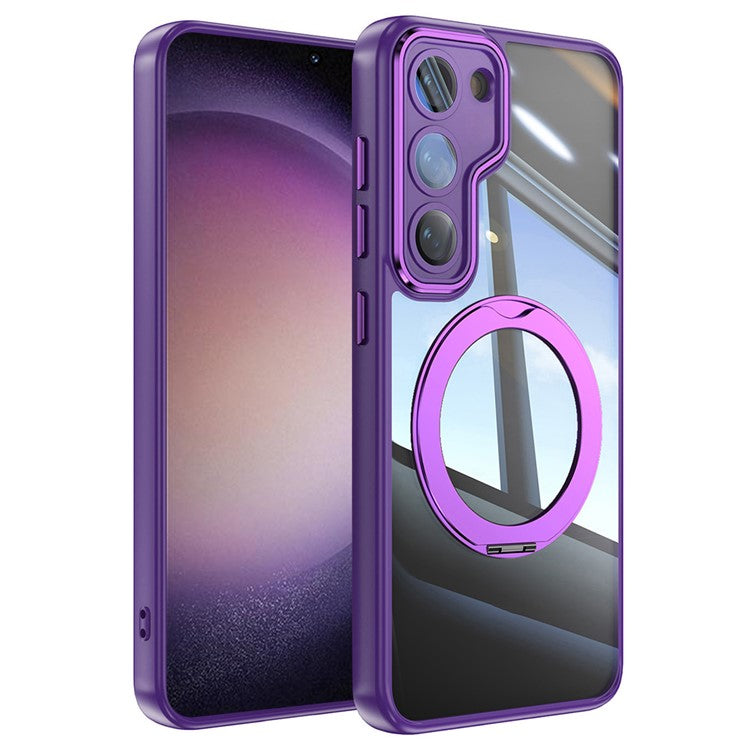 For Samsung Galaxy S23+ Case Rotatable Magnetic Kickstand TPU+PC Phone Cover with Lens Film
