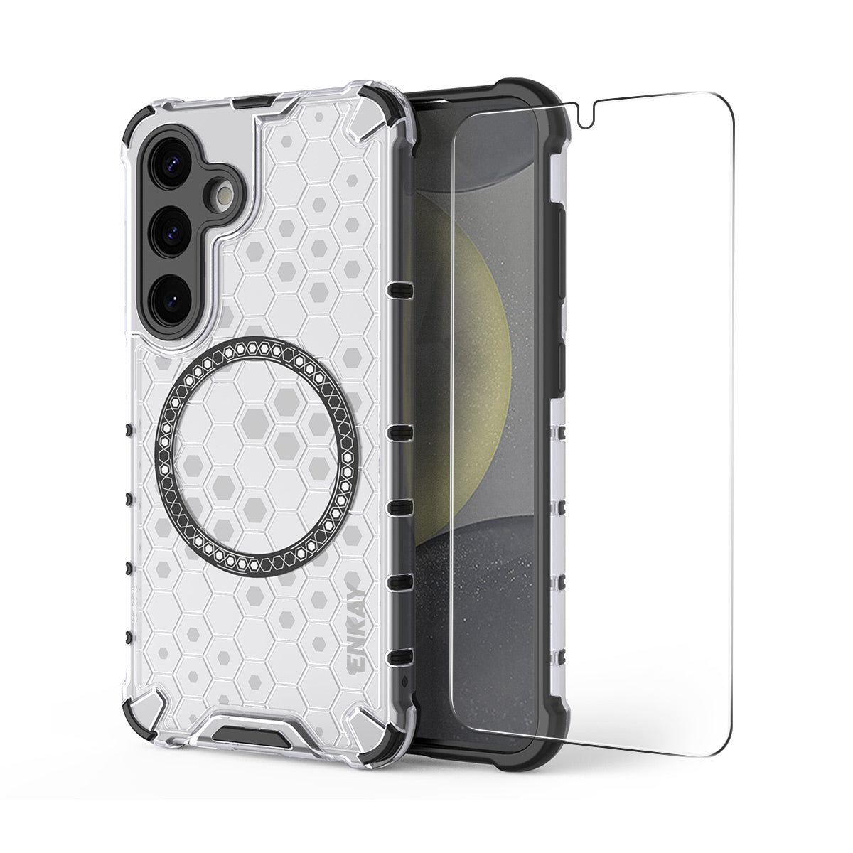 For Samsung Galaxy S23 ENKAY Hat-Prince Magnetic Case Honeycomb Design TPU+PC Phone Cover + 0.18mm Screen Protector
