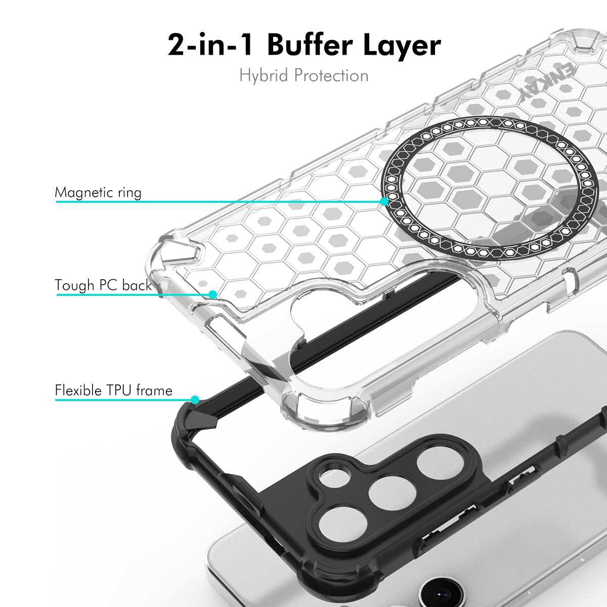 For Samsung Galaxy S23 ENKAY Hat-Prince Magnetic Case Honeycomb Design TPU+PC Phone Cover + 0.18mm Screen Protector