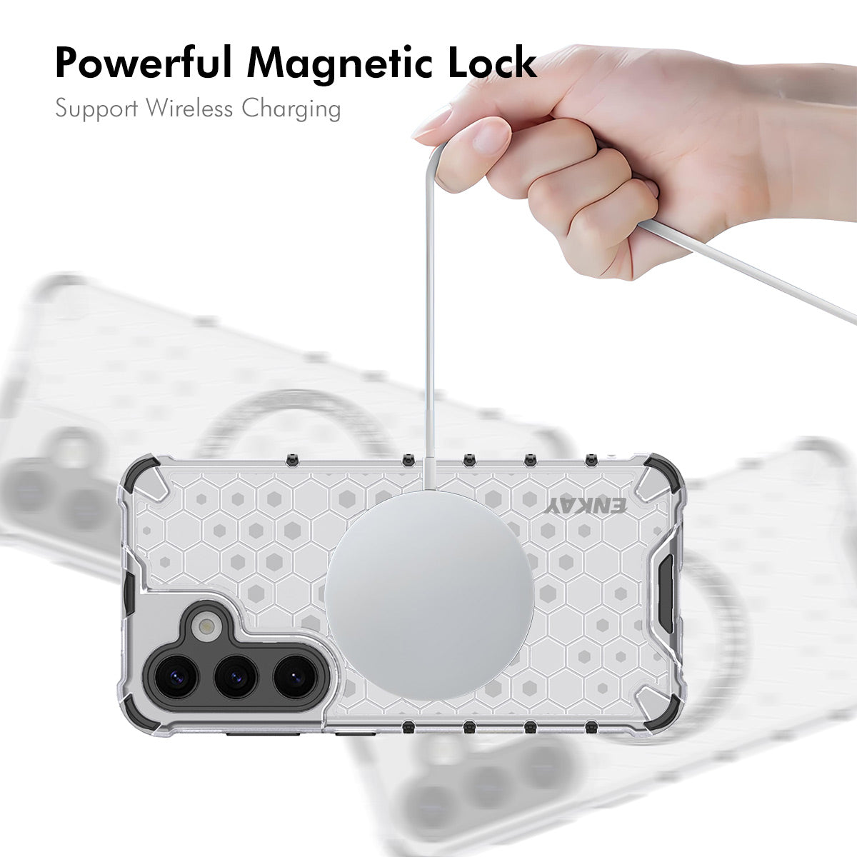 For Samsung Galaxy S23 ENKAY Hat-Prince Magnetic Case Honeycomb Design TPU+PC Phone Cover + 0.18mm Screen Protector