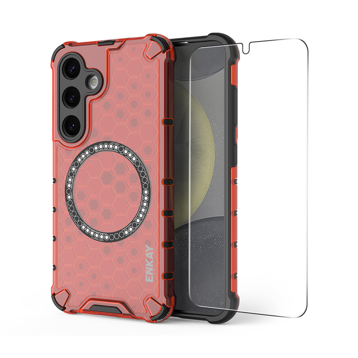 For Samsung Galaxy S23 ENKAY Hat-Prince Magnetic Case Honeycomb Design TPU+PC Phone Cover + 0.18mm Screen Protector