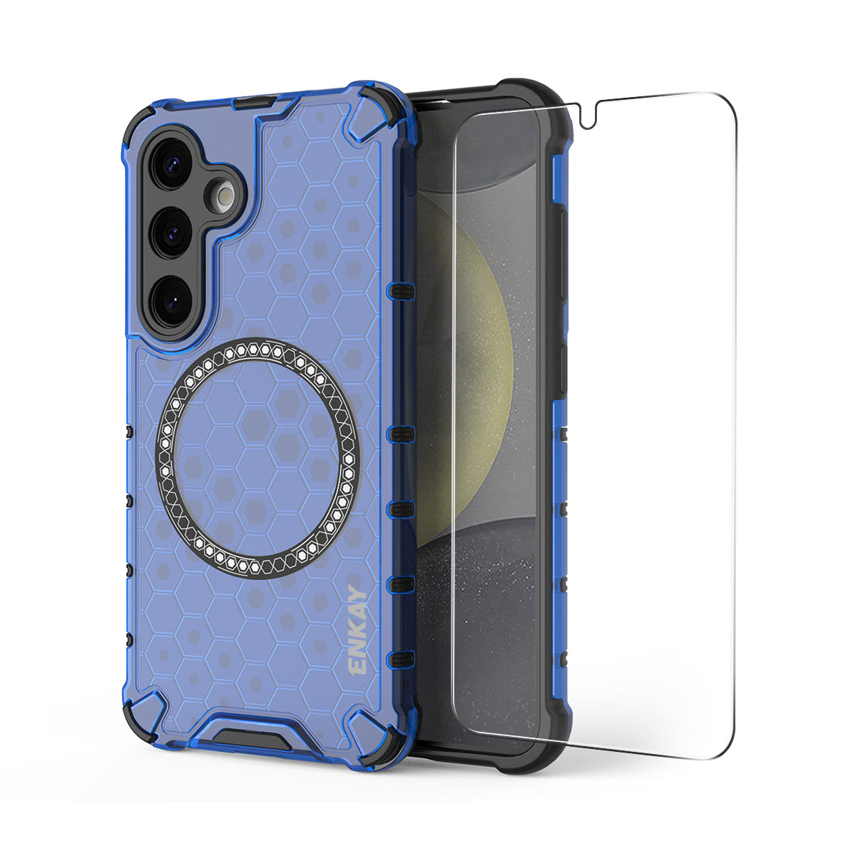 For Samsung Galaxy S23 ENKAY Hat-Prince Magnetic Case Honeycomb Design TPU+PC Phone Cover + 0.18mm Screen Protector