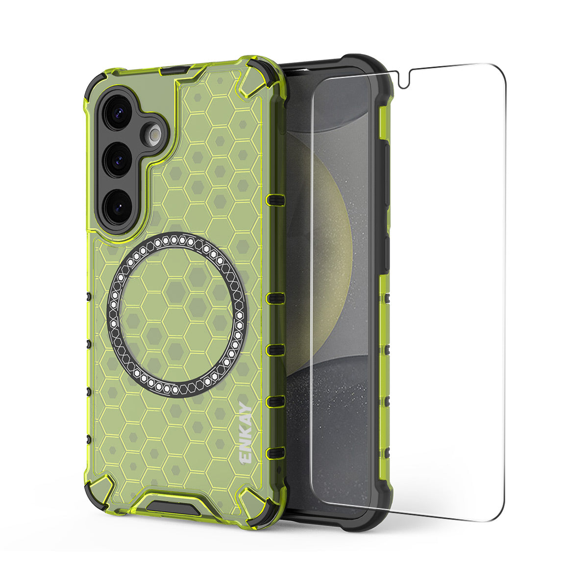 For Samsung Galaxy S23 ENKAY Hat-Prince Magnetic Case Honeycomb Design TPU+PC Phone Cover + 0.18mm Screen Protector