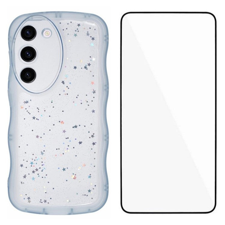 WANLONFENG JWT Series for Samsung Galaxy S23 TPU Case Epoxy Phone Cover Wavy Edge with Tempered Glass