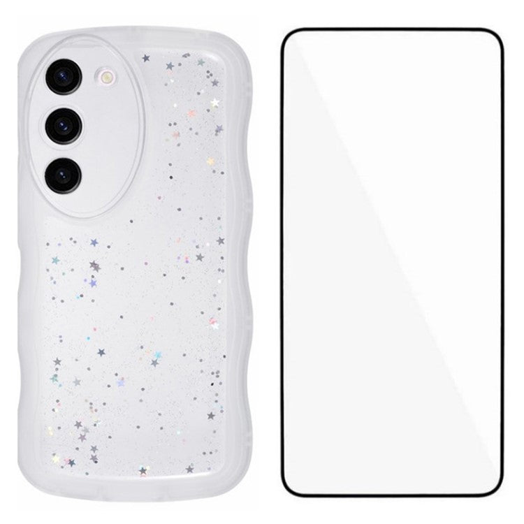 WANLONFENG JWT Series for Samsung Galaxy S23+ TPU Case Epoxy Phone Cover Wavy Edge with Tempered Glass