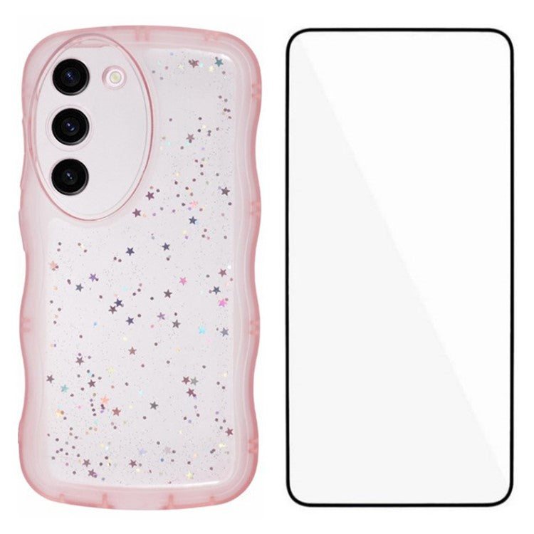 WANLONFENG JWT Series for Samsung Galaxy S23+ TPU Case Epoxy Phone Cover Wavy Edge with Tempered Glass