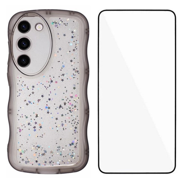 WANLONFENG JWT Series for Samsung Galaxy S23+ TPU Case Epoxy Phone Cover Wavy Edge with Tempered Glass