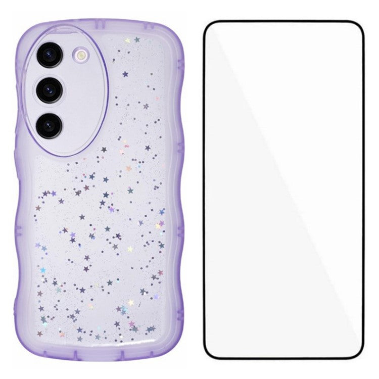 WANLONFENG JWT Series for Samsung Galaxy S23+ TPU Case Epoxy Phone Cover Wavy Edge with Tempered Glass