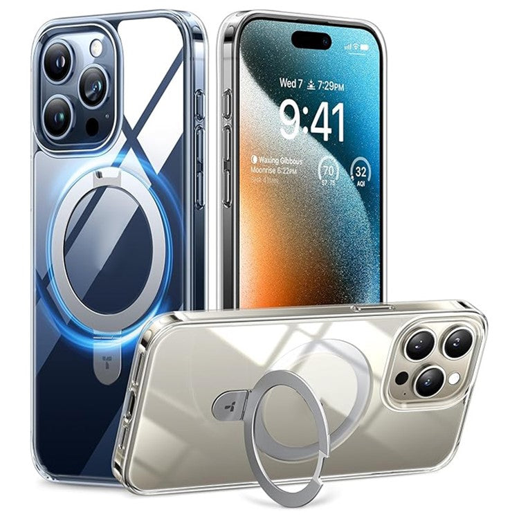 TORRAS For iPhone 15 Pro Fodral Kompatibel med MagSafe Kickstand PC+TPU Telefonskal, Transparent