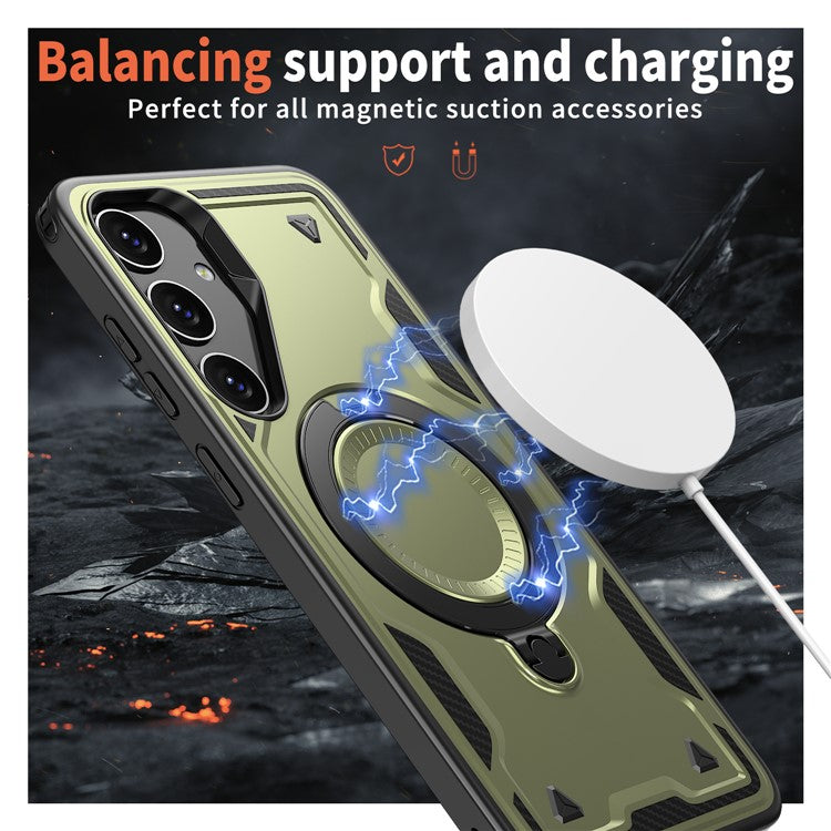 För Samsung Galaxy S25 / S24 Fodral Kompatibel med MagSafe Military Protection PC+TPU Kickstand Telefonskydd