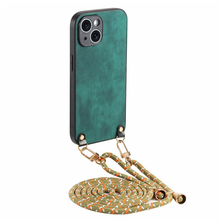För iPhone 15 Fodral Retro Texture Läderbelagd PC+TPU telefonskal