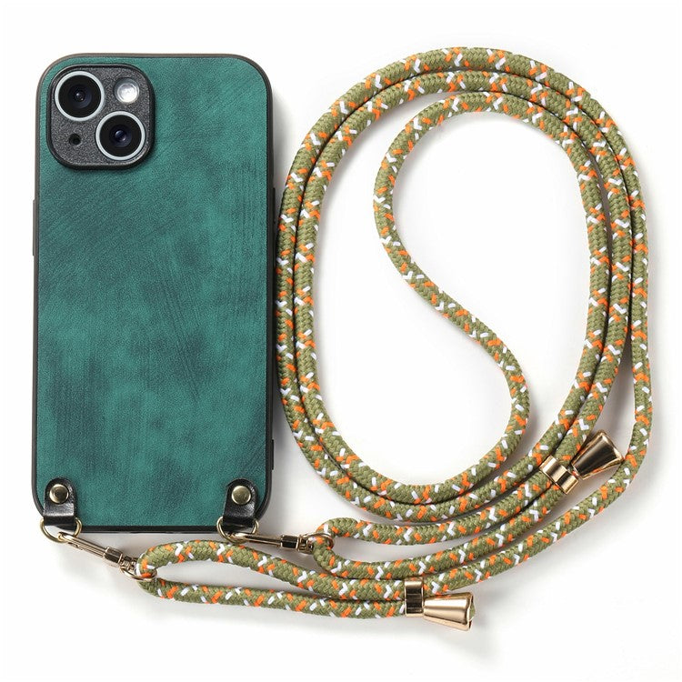 För iPhone 15 Fodral Retro Texture Läderbelagd PC+TPU telefonskal