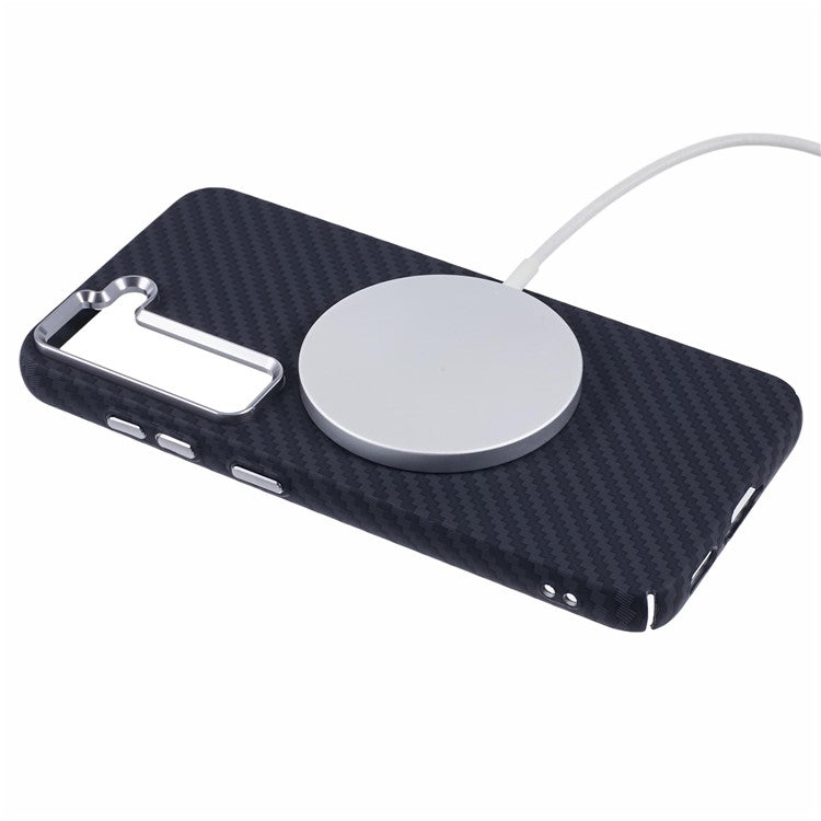 For Samsung Galaxy S23 Case Compatible with MagSafe Carbon Fiber Texture Water-Transfer PC Phone Cover