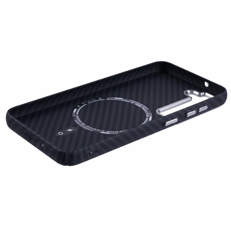 For Samsung Galaxy S23 Case Compatible with MagSafe Carbon Fiber Texture Water-Transfer PC Phone Cover