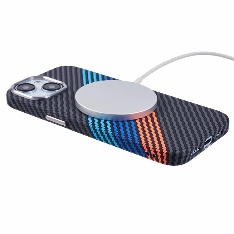 For iPhone 13 Case Compatible with MagSafe Carbon Fiber Texture Water-Transfer PC Phone Cove