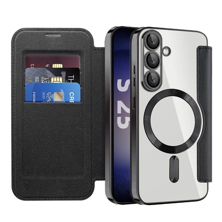 For Samsung Galaxy S25 Case Compatible with MagSafe RFID Blocking Leather Phone Cover