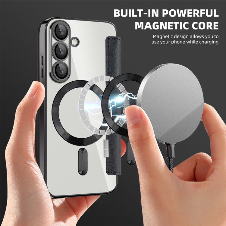 For Samsung Galaxy S25 Case Compatible with MagSafe RFID Blocking Leather Phone Cover