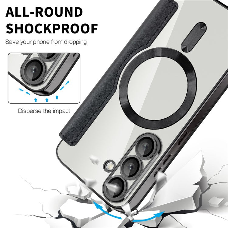 For Samsung Galaxy S25 Case Compatible with MagSafe RFID Blocking Leather Phone Cover