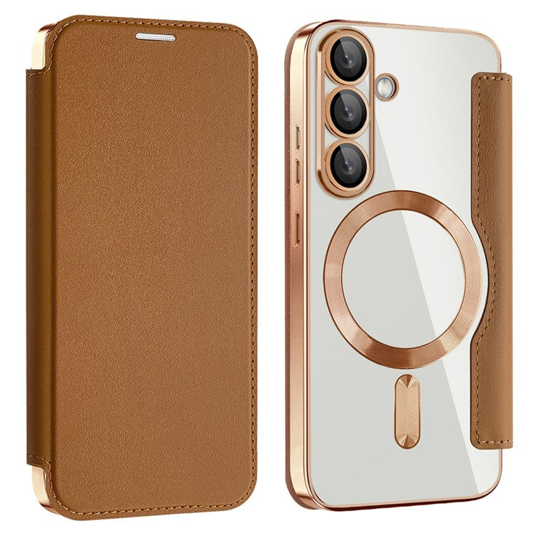 For Samsung Galaxy S25 Case Compatible with MagSafe RFID Blocking Leather Phone Cover