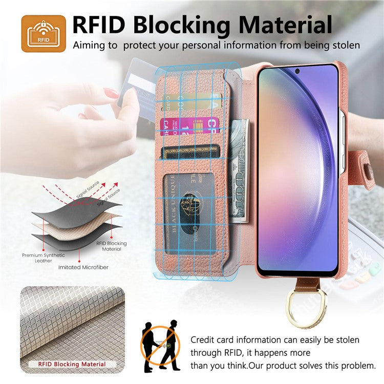 For Samsung Galaxy S23+ Case RFID Blocking Zipper Wallet PU Leather Mobile Cover