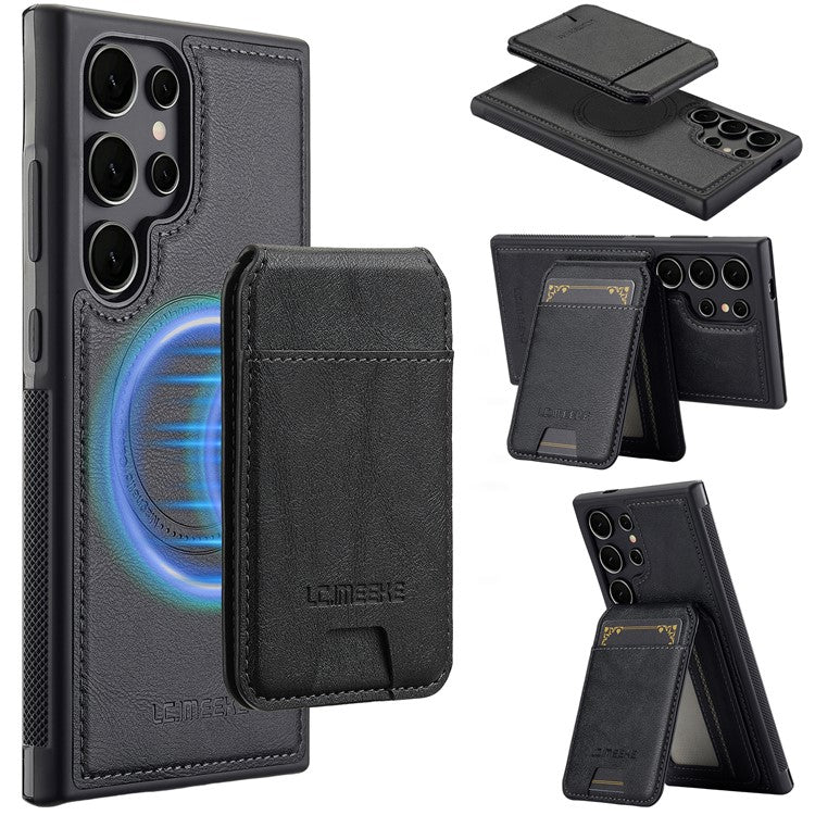 LC.IMEEKE L3 For Samsung Galaxy S23 Ultra Magnetic Case Detachable Card Holder Leather+TPU Mobile Cover