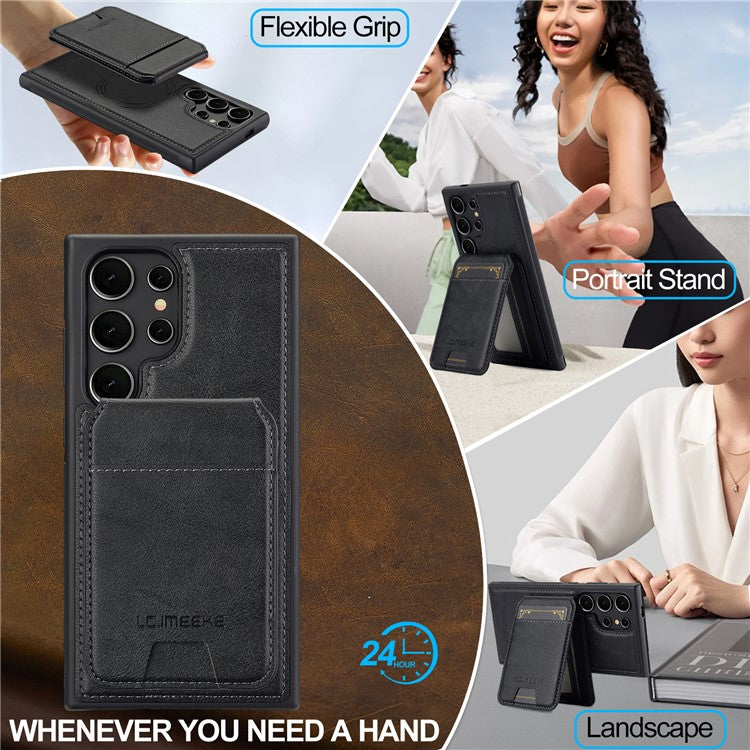 LC.IMEEKE L3 For Samsung Galaxy S23 Ultra Magnetic Case Detachable Card Holder Leather+TPU Mobile Cover