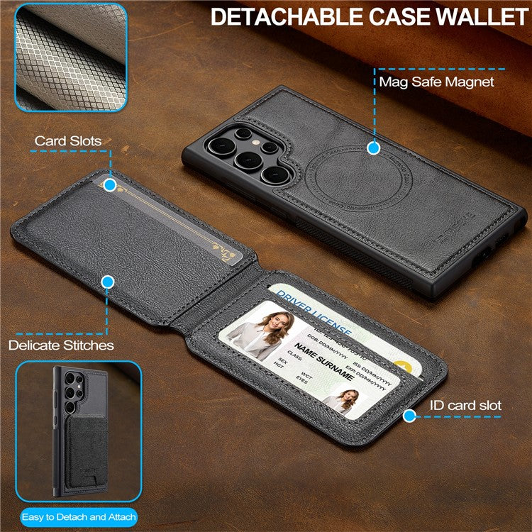 LC.IMEEKE L3 For Samsung Galaxy S23 Ultra Magnetic Case Detachable Card Holder Leather+TPU Mobile Cover