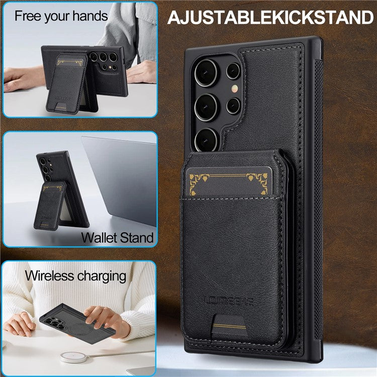 LC.IMEEKE L3 For Samsung Galaxy S23 Ultra Magnetic Case Detachable Card Holder Leather+TPU Mobile Cover