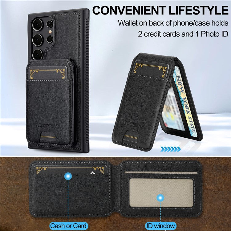 LC.IMEEKE L3 For Samsung Galaxy S23 Ultra Magnetic Case Detachable Card Holder Leather+TPU Mobile Cover