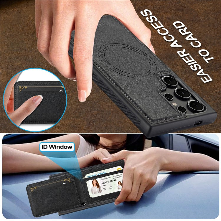 LC.IMEEKE L3 For Samsung Galaxy S23 Ultra Magnetic Case Detachable Card Holder Leather+TPU Mobile Cover