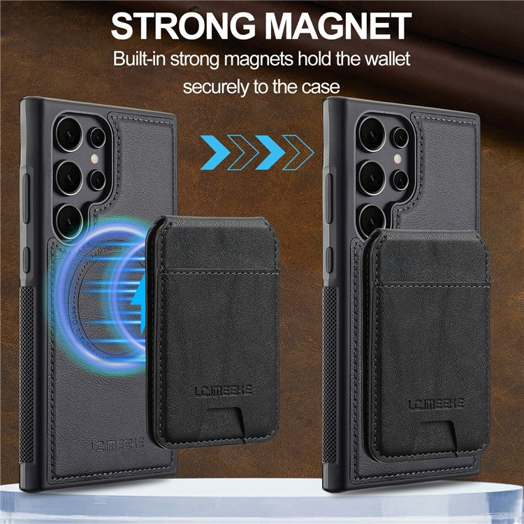 LC.IMEEKE L3 For Samsung Galaxy S23 Ultra Magnetic Case Detachable Card Holder Leather+TPU Mobile Cover