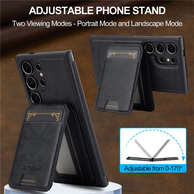 LC.IMEEKE L3 For Samsung Galaxy S23 Ultra Magnetic Case Detachable Card Holder Leather+TPU Mobile Cover
