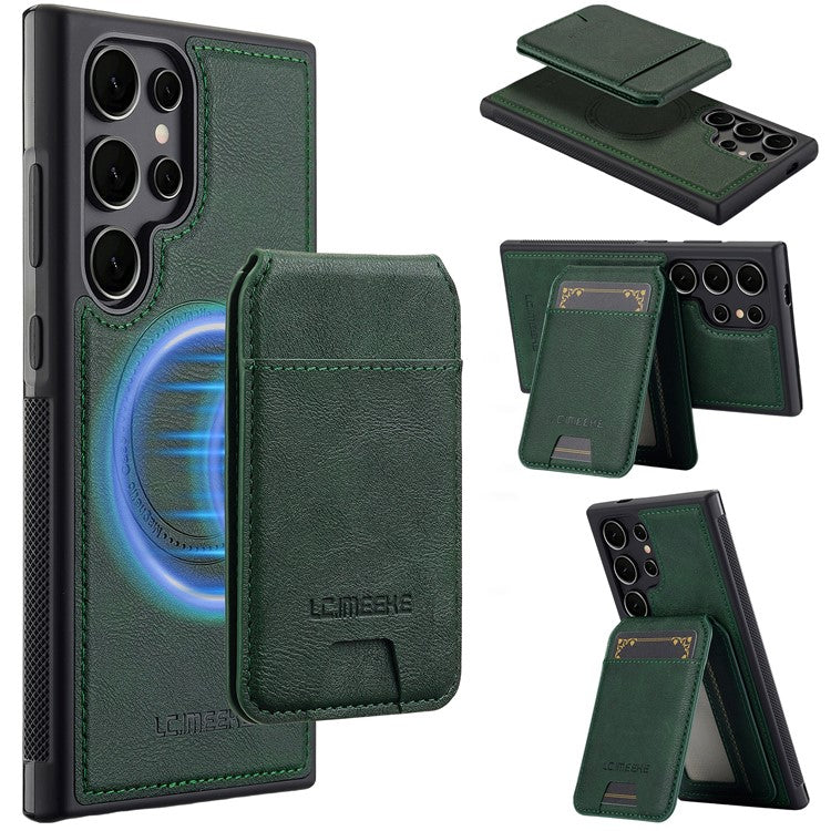 LC.IMEEKE L3 For Samsung Galaxy S23 Ultra Magnetic Case Detachable Card Holder Leather+TPU Mobile Cover