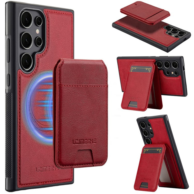LC.IMEEKE L3 For Samsung Galaxy S23 Ultra Magnetic Case Detachable Card Holder Leather+TPU Mobile Cover