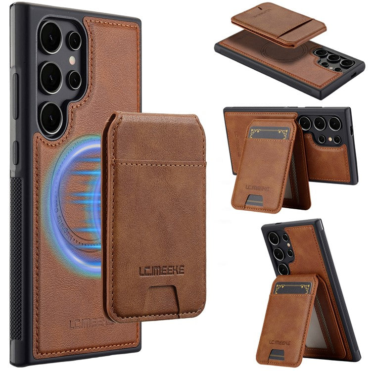 LC.IMEEKE L3 For Samsung Galaxy S23 Ultra Magnetic Case Detachable Card Holder Leather+TPU Mobile Cover