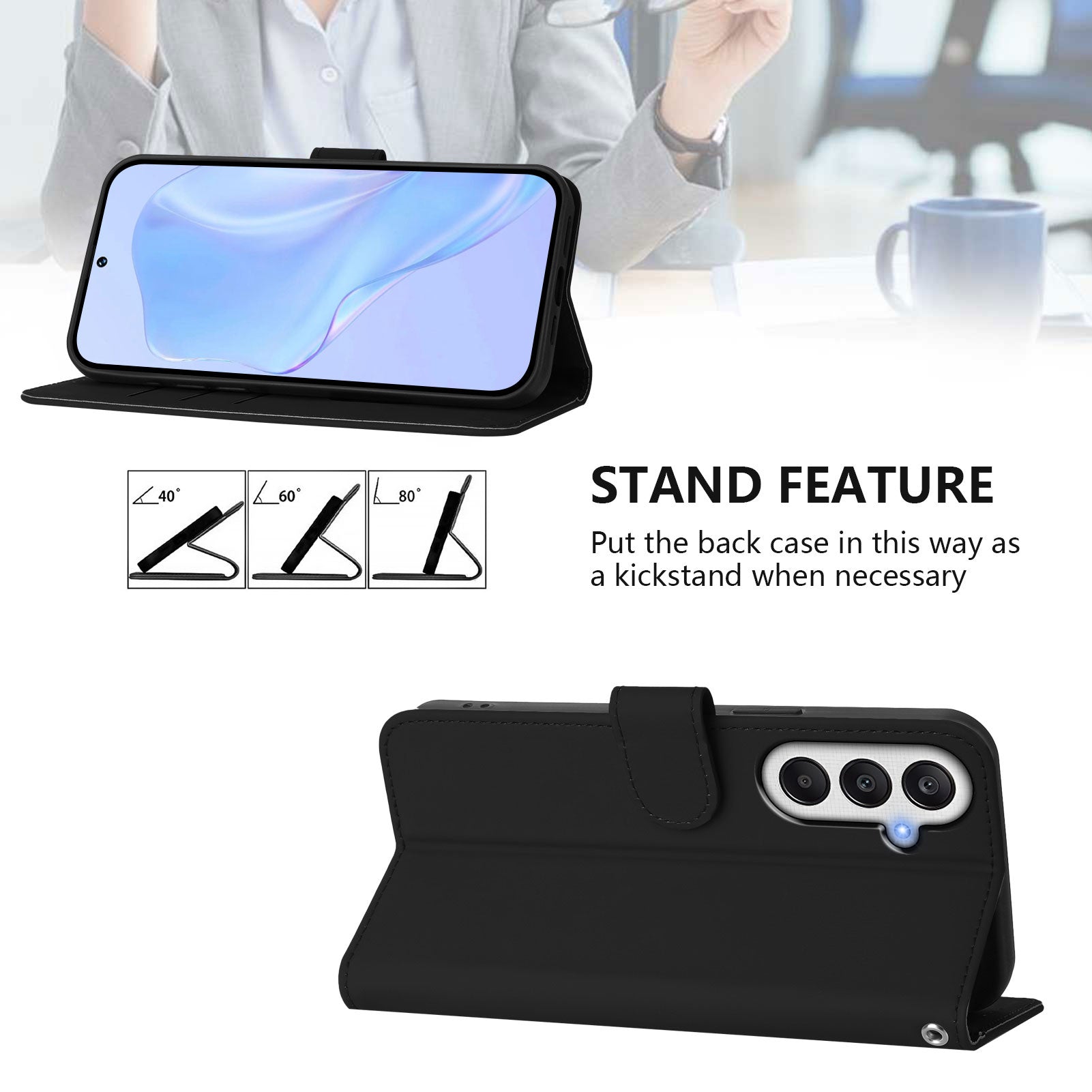 For Samsung Galaxy A25 5G (Global) (161.0 x 76.5 x 8.3mm) Case Solid Color Wallet Leather Phone Cover with Strap