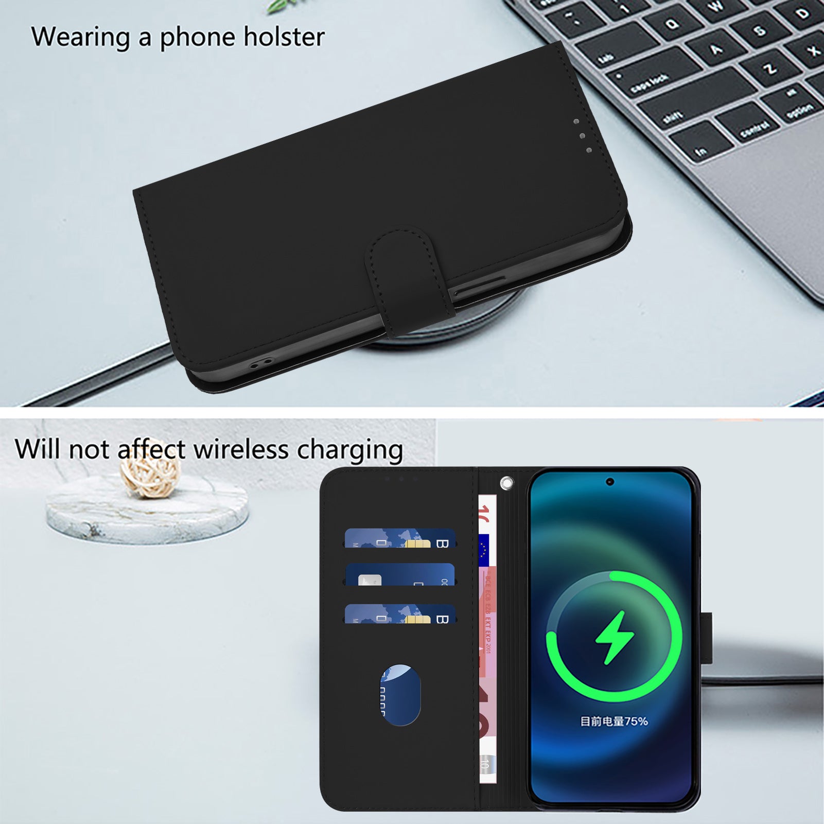 For Samsung Galaxy A25 5G (Global) (161.0 x 76.5 x 8.3mm) Case Solid Color Wallet Leather Phone Cover with Strap