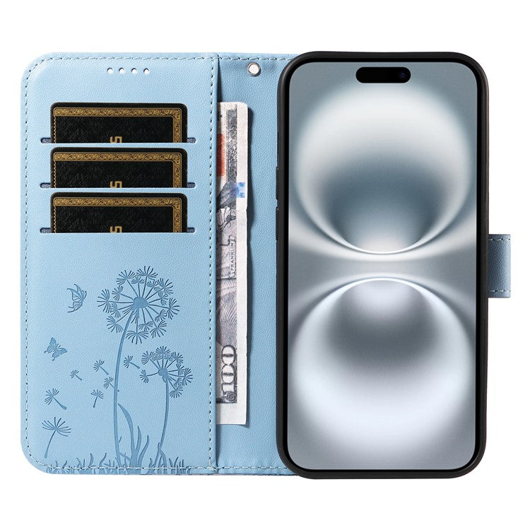 För iPhone 16 Plus Läderfodral Plånbok Telefonskal Maskros Imprint