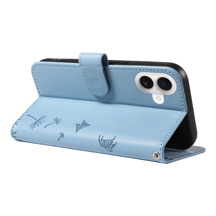För iPhone 16 Plus Läderfodral Plånbok Telefonskal Maskros Imprint