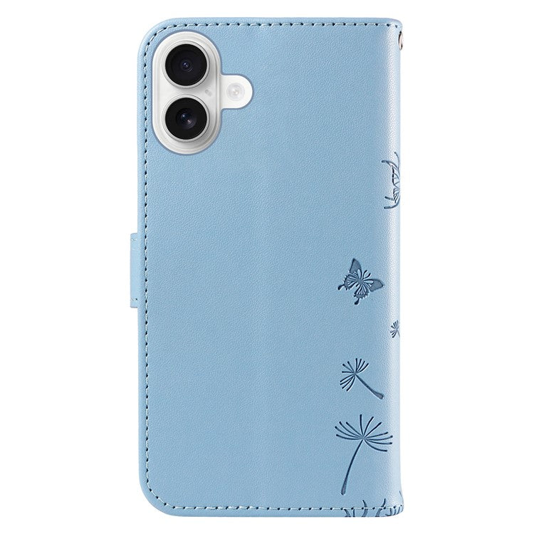 För iPhone 16 Plus Läderfodral Plånbok Telefonskal Maskros Imprint