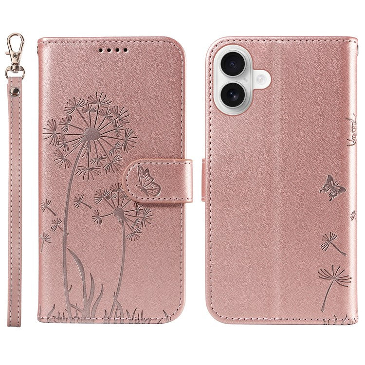 För iPhone 16 Plus Läderfodral Plånbok Telefonskal Maskros Imprint