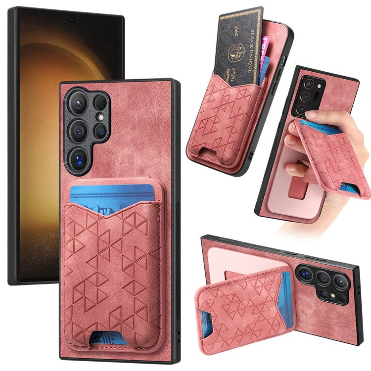 For Samsung Galaxy S23 Ultra Case Imprinted Pattern Card Holder Kickstand Leather Back Cover