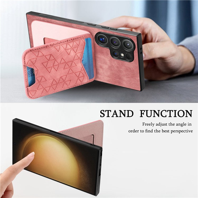 For Samsung Galaxy S23 Ultra Case Imprinted Pattern Card Holder Kickstand Leather Back Cover