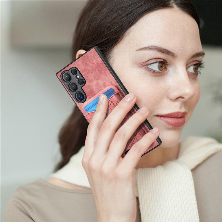 For Samsung Galaxy S23 Ultra Case Imprinted Pattern Card Holder Kickstand Leather Back Cover